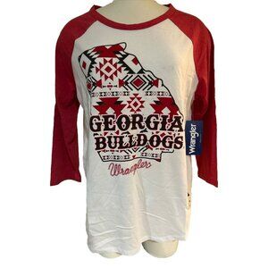 NEW UGA Georgia Bulldogs Wrangler White 3/4 Sleeve Baseball Tee Shirt Women's M